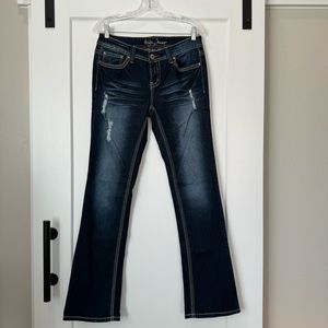 Ariya Jeans, distressed, dark wash, like new